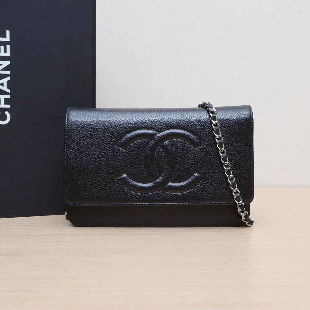 95新 Chanel/香奈儿 【娇】皮革C 22开 银扣 双C WOC 907486