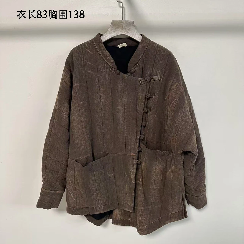 639棉衣新款盘扣复古百搭宽松休闲立领做旧炒色斜边布扣国风女