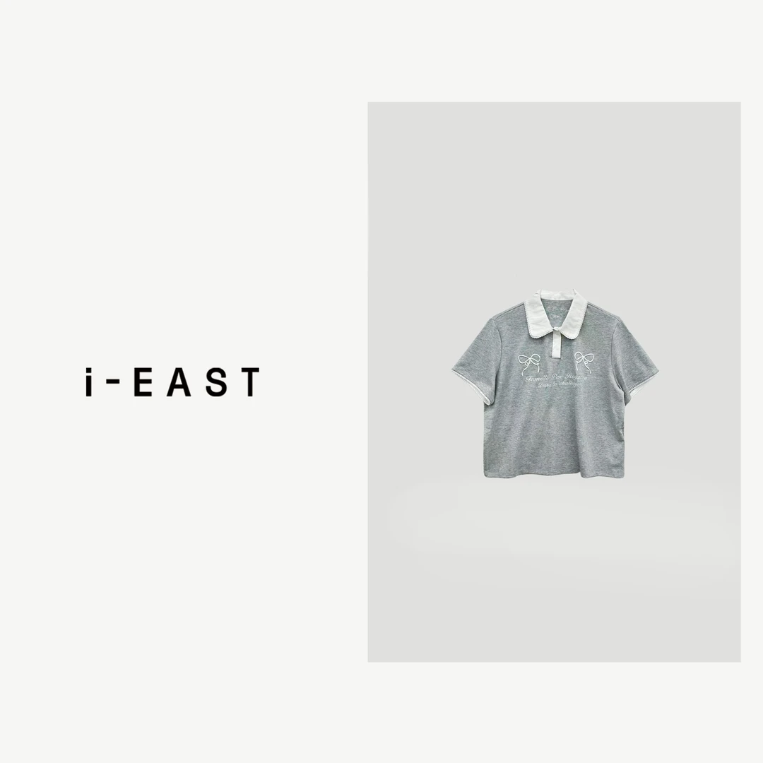 i-EAST 元氧女孩~polo领蝴蝶设计感短袖T恤-4X T12536