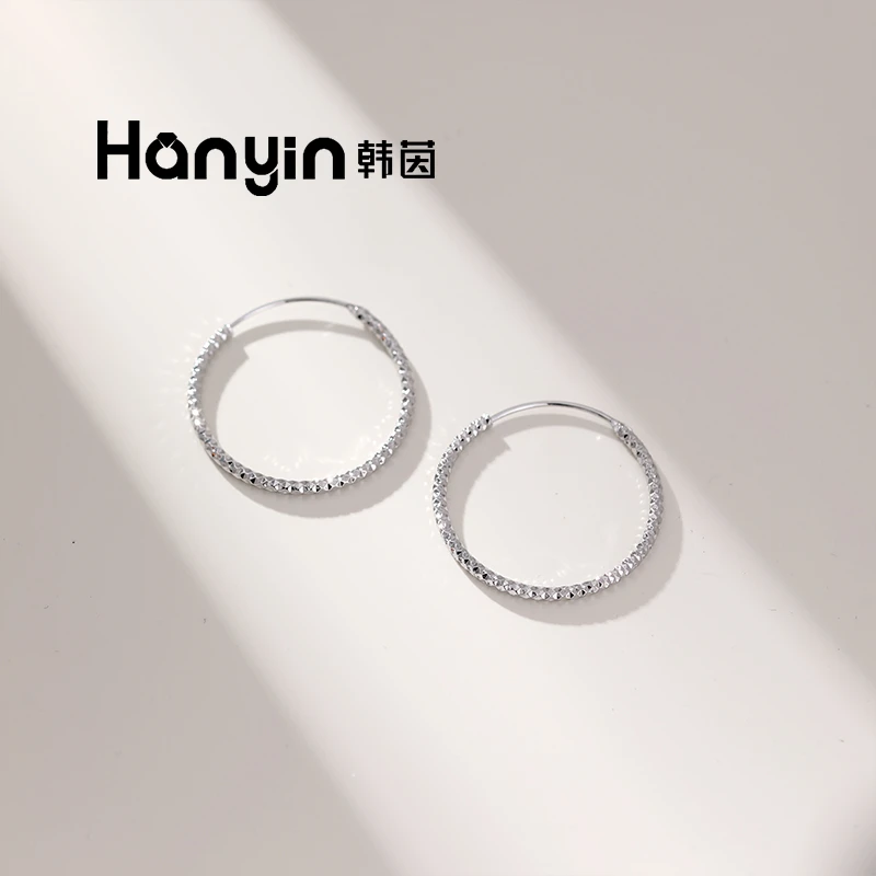 铜合金耳饰 3cm镭射批花耳圈时尚气质百搭闪亮耳扣轻奢素版冷淡风