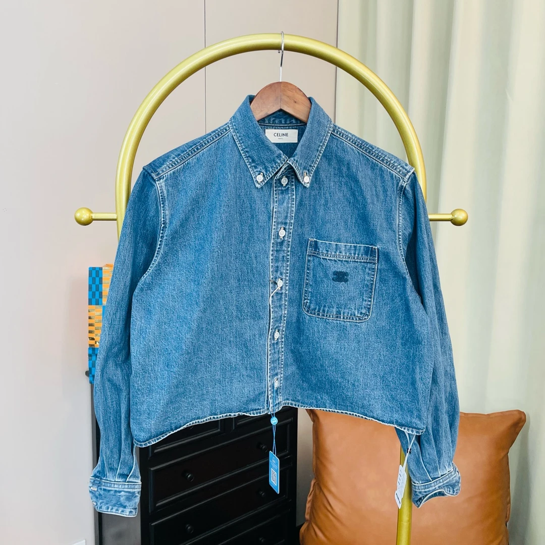 99新 Celine/思琳 蓝色凯旋门牛仔夹克 M码