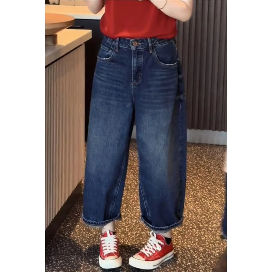 艾塔莉早秋休闲风秋季水洗哈伦裤牛仔裤阔腿裤宽松百搭时尚高腰女