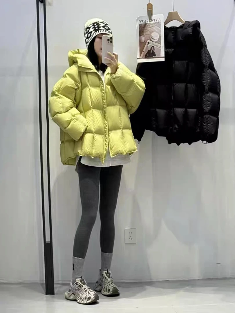 【AILI冬季】女韩版短款保暖立领女装加厚纯色女款连帽羽绒服88108