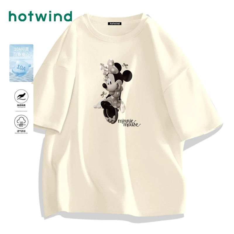 Hotwind/热风迪士尼纯棉T恤小众感卡通字母印花夏季新款爆款短袖