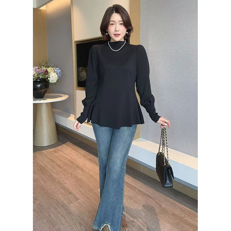 【DIS 现货】【黑糖烟岚】秋冬显瘦百搭收腰圆领长袖T恤Z525Y12686