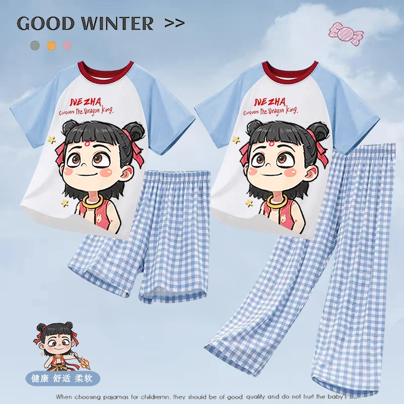 儿童睡衣女童男童莫代尔家居服薄款夏季女孩大童男孩哪吒2025新款