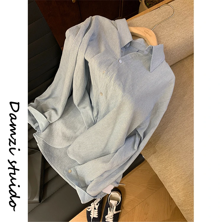 DA麦子 里尔衬衫 定织小众蓝条纹麻条纹衬衫女 MZ6511里尔