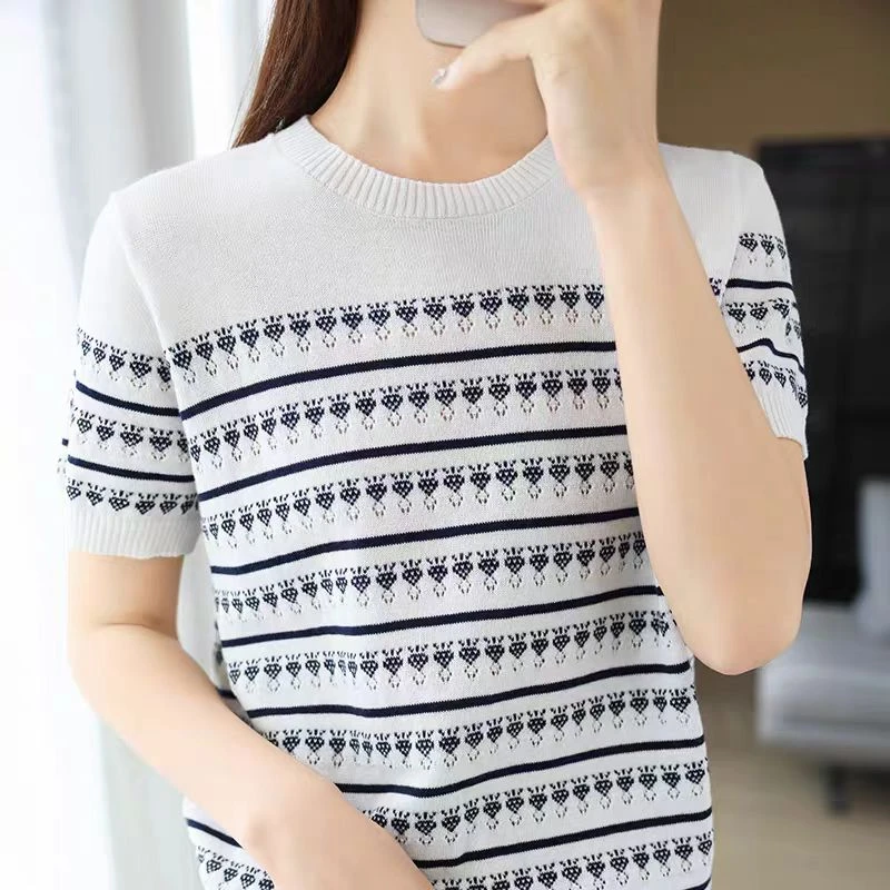 【100%莱赛尔天丝】女士夏季显瘦短袖T恤针织衫2033