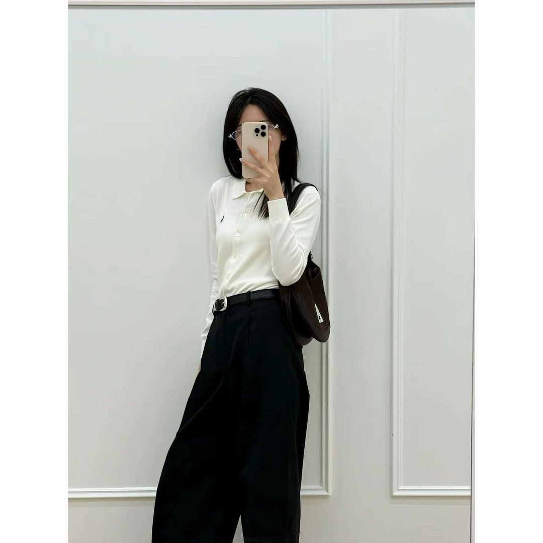 『朱小姐』 刺绣棉质翻领针织开衫 G164