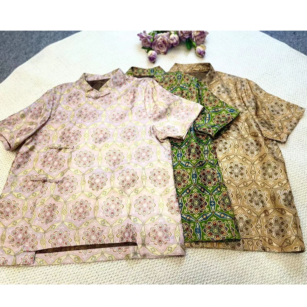 6687宝象提花斜襟盘扣衬半袖