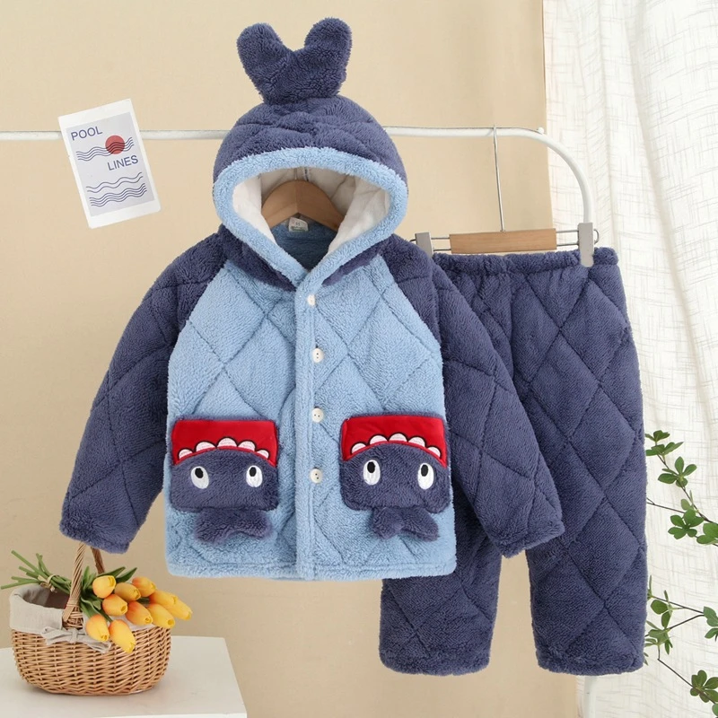 男女儿童睡衣冬季超厚法兰绒小孩中大童珊瑚绒女童冬季珊瑚绒睡衣