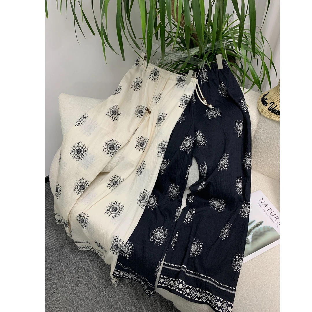 okk！出游吸睛波西米亚阔腿裤底部压花+印花