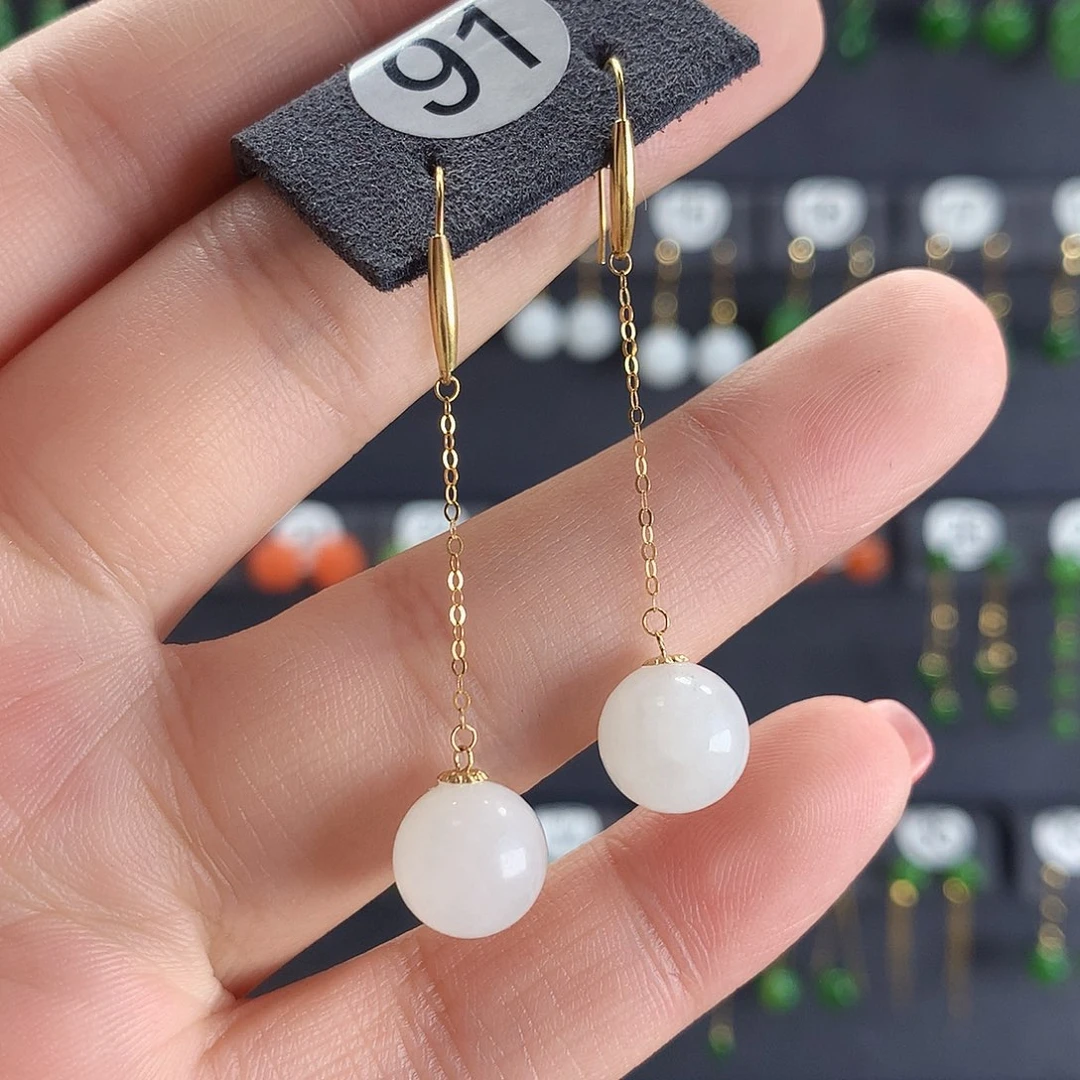 和田玉耳饰18K金镶嵌91