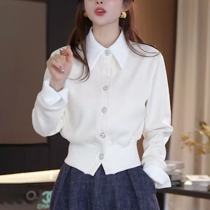 白色假两件长袖衬衫女士秋冬新款高级感洋气收腰显瘦休闲撞色上衣