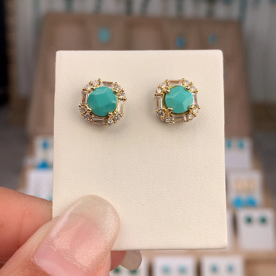 绿松石银S925镶嵌耳饰