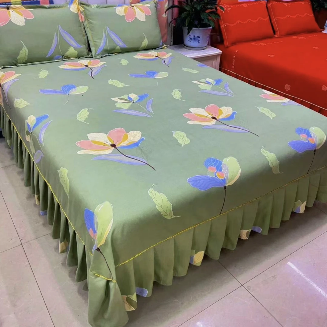 （悠悠花语）加厚磨毛斜纹暖绒棉单独床裙枕套印花裙边