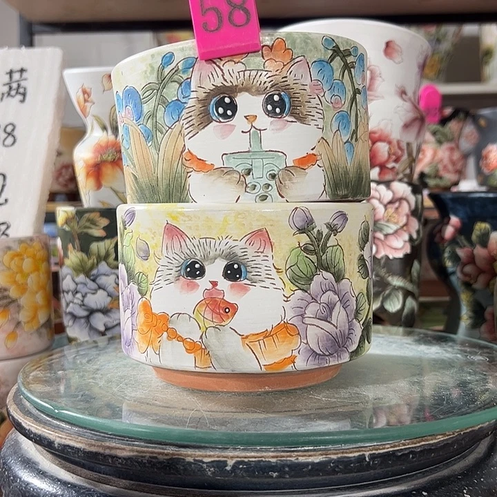 满38包邮 景德镇手绘花盆