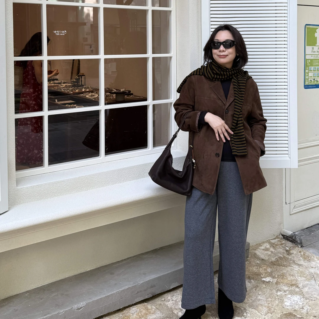 Ms.Qnn“暖宝宝”蚕丝醋酸羊毛绒感松紧腰休闲裤 52P882 Q姐