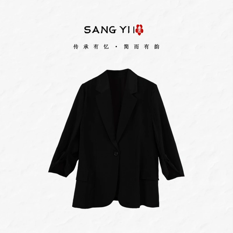 桑蚕丝七分袖小西装上衣海军领时尚短款秋冬西装翻领LW 8252541