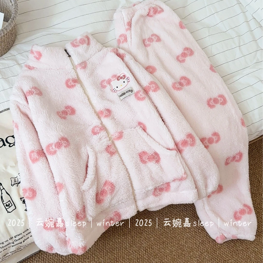 『甜心Kitty』秋冬睡衣女珊瑚绒加厚加绒保暖冬季牛奶绒家居服套装