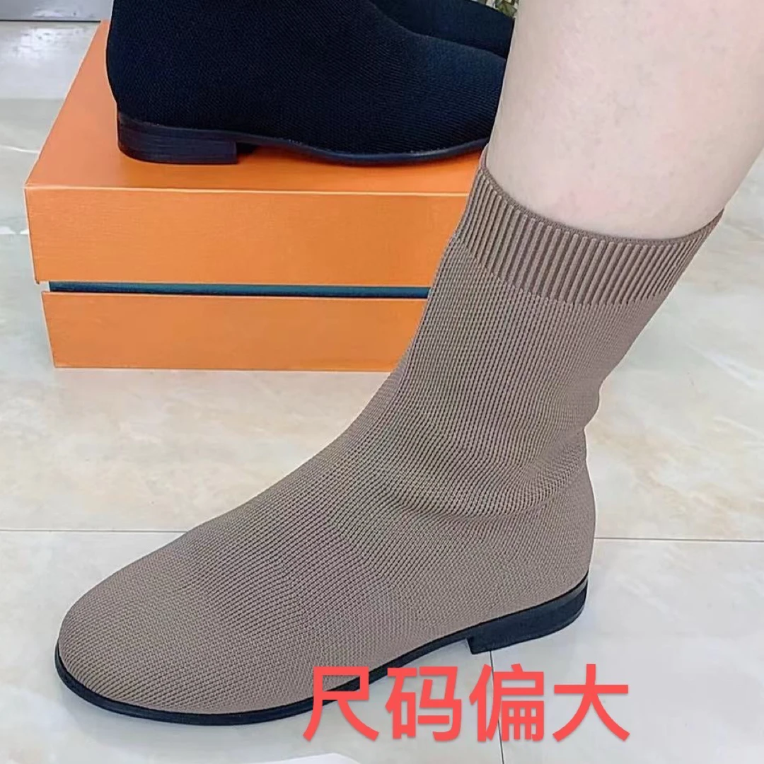 秋冬季低跟弹力袜子瘦瘦靴圆头软面软底舒适百搭气质时尚妈妈鞋