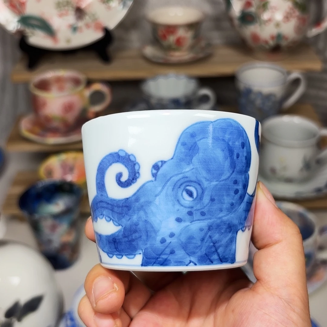 瓷青花     猪口杯