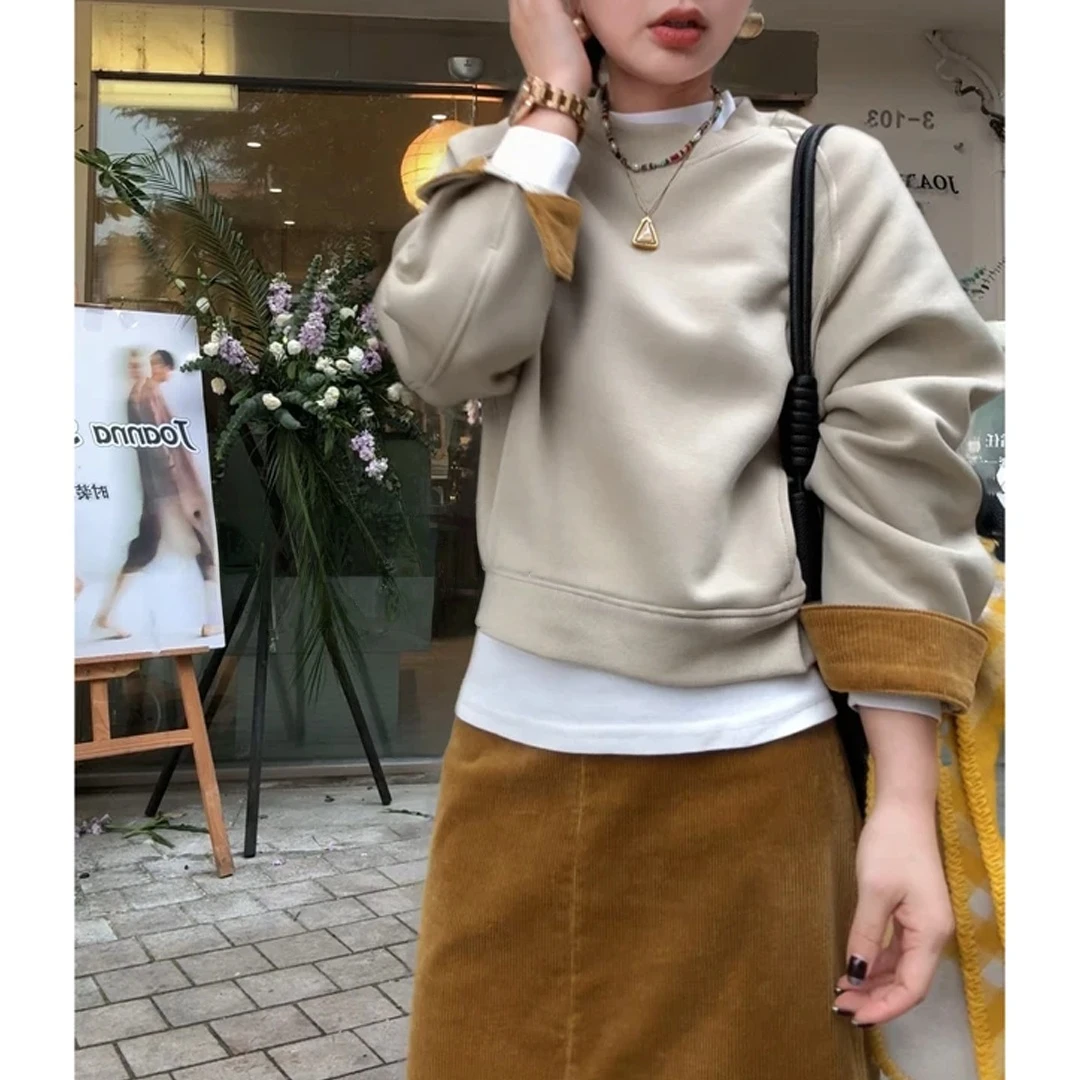 2025秋冬季新款加绒保暖显瘦卫衣女时尚洋气撞色设计长袖上衣小衫