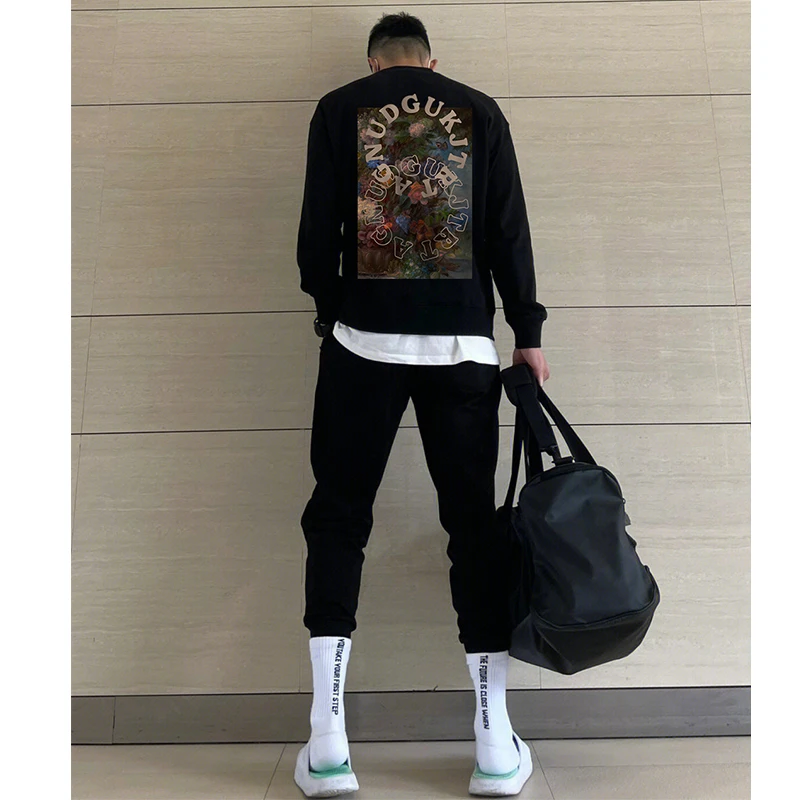 美式复古油画印花圆领卫衣男ins秋冬季潮牌百搭高街宽松休闲上衣