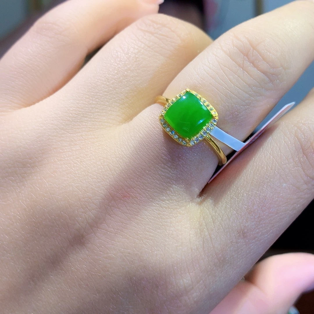 和田玉（碧玉）戒指银S925镀金镶嵌