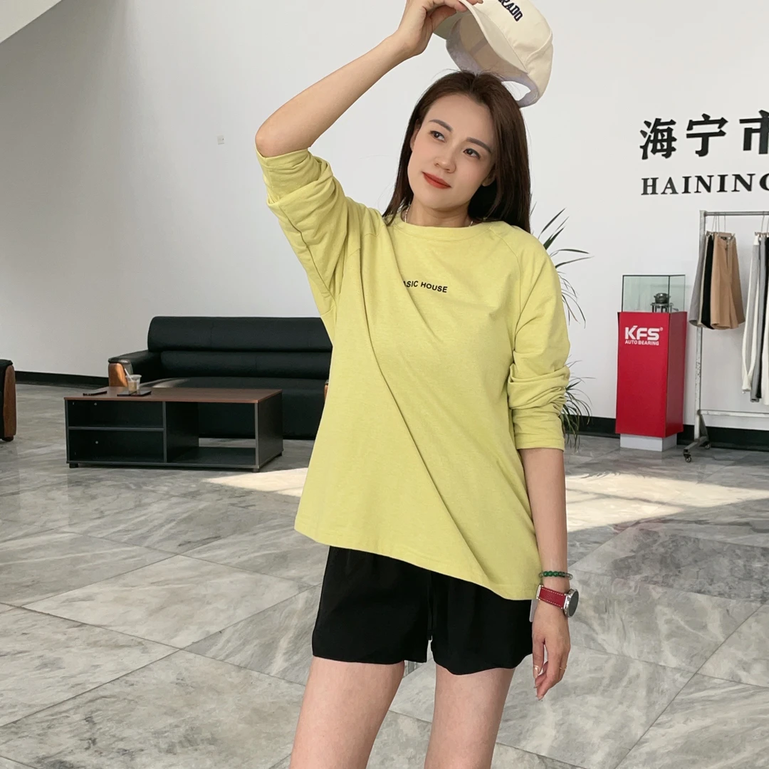 情侣春款新款休闲简约字母长袖宽松百搭休闲长袖T恤 64896