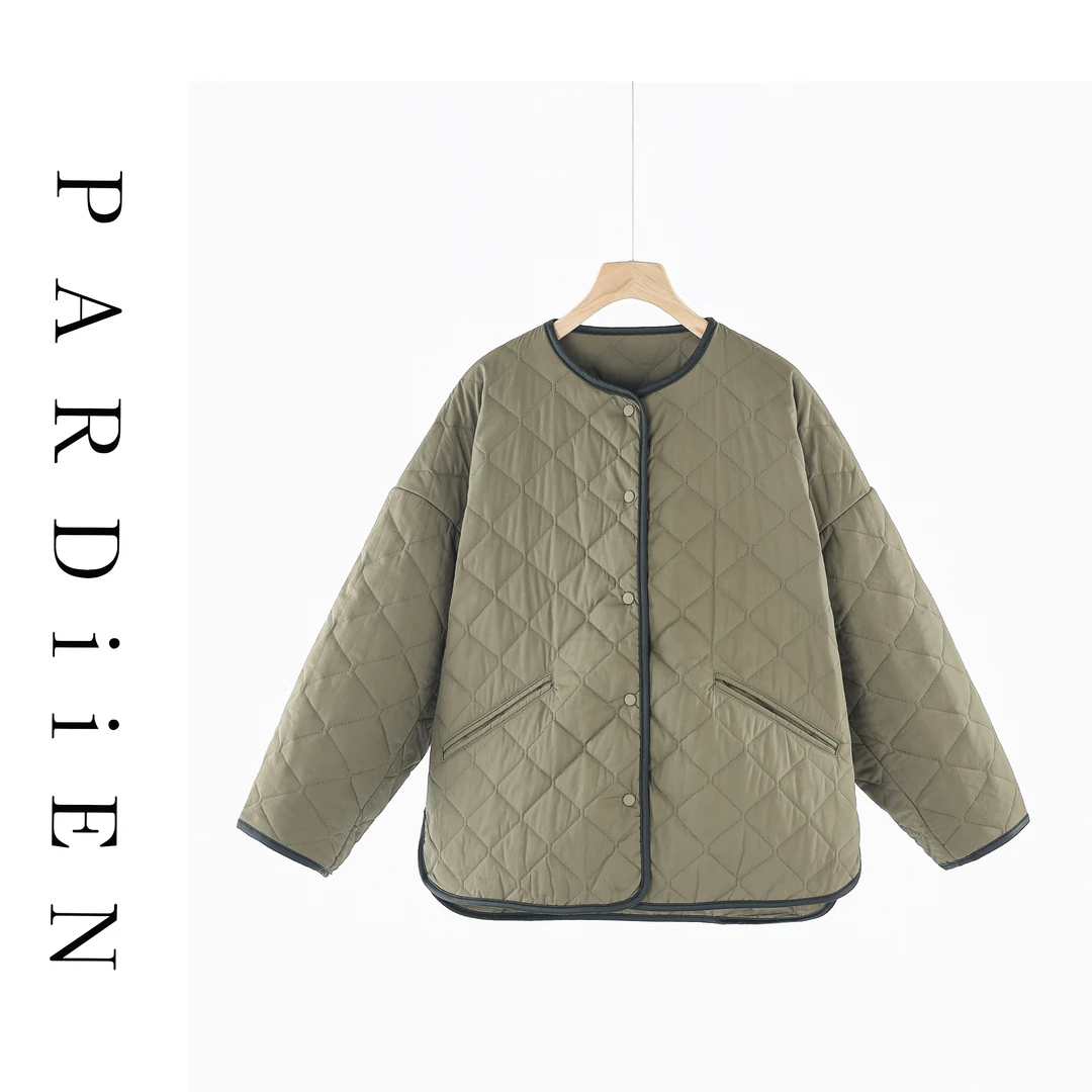 【北总严选】帕迪恩黑边菱格无领棉服外套7733