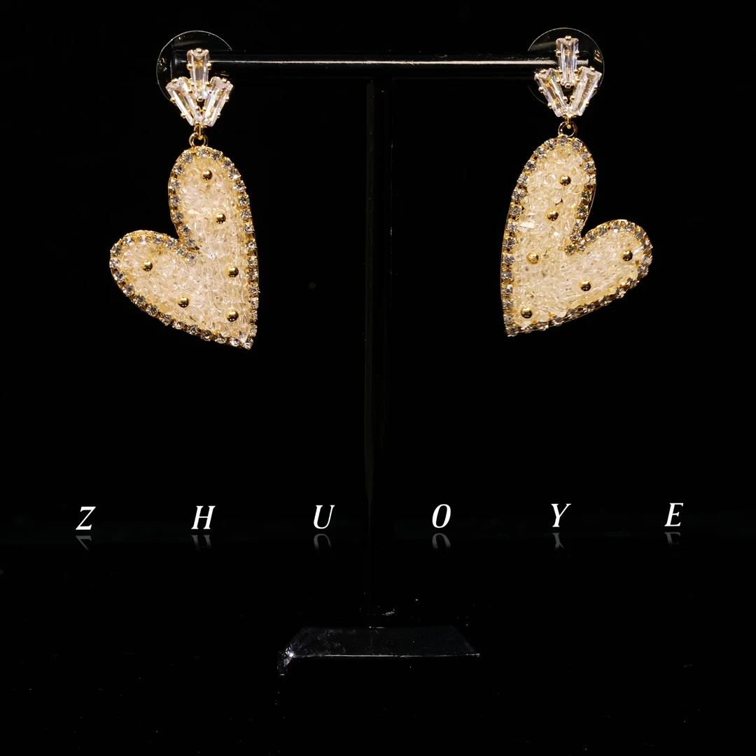 铜合金耳饰 灼晔·甜美施家晶晶爱心耳坠 夸张爆闪轻奢小众设计