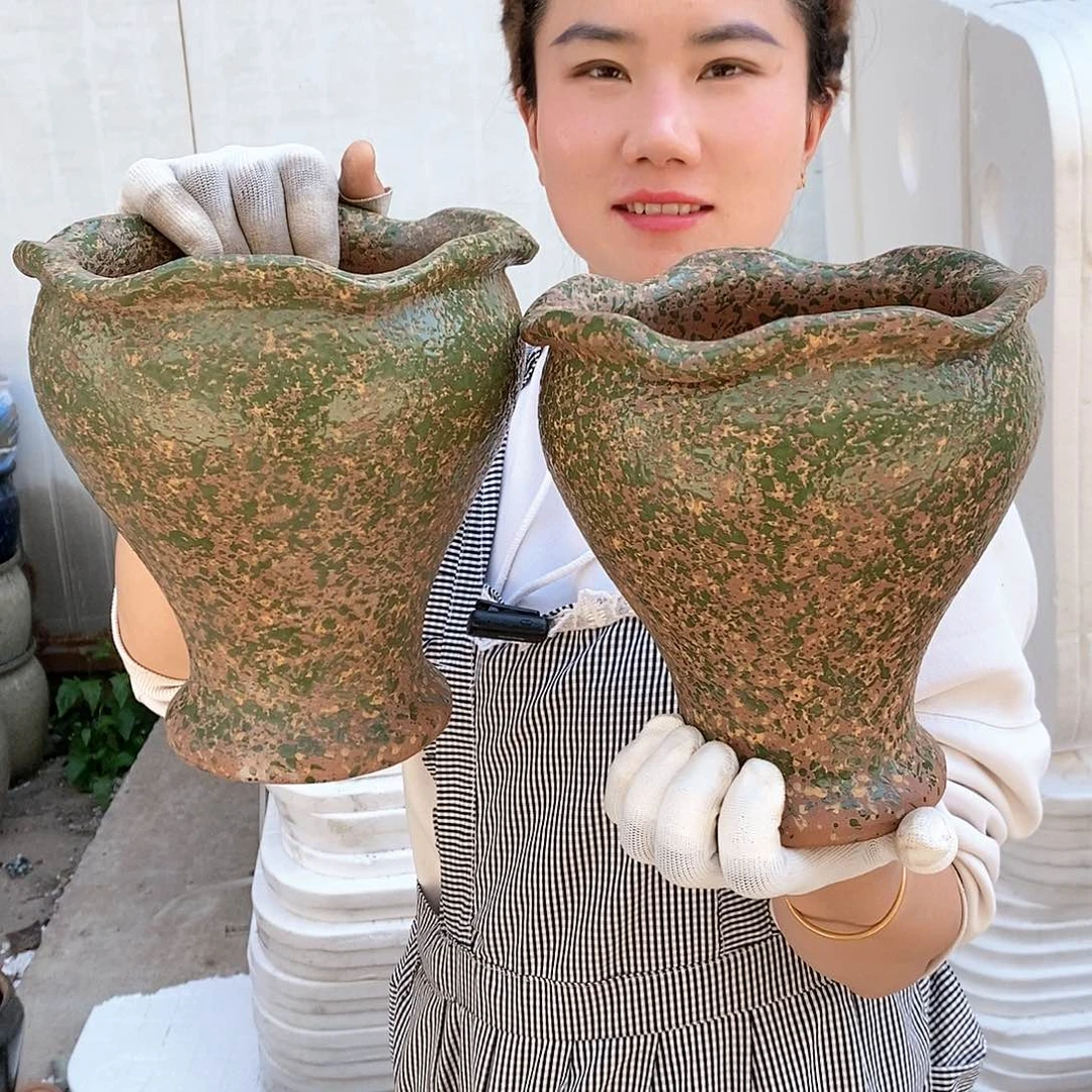 紫砂花盆瑕疵口19高21