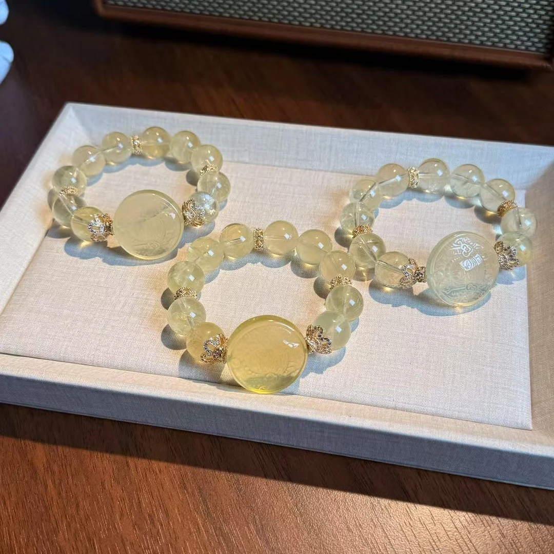 扎基拉姆雕刻柠檬黄水晶手串手链 颜色微差多样性发其一ZL59