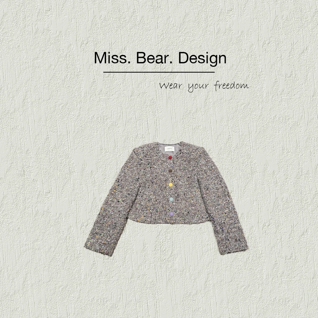【MISS BEAR DESIGN】彩虹扣加厚小香风外套
