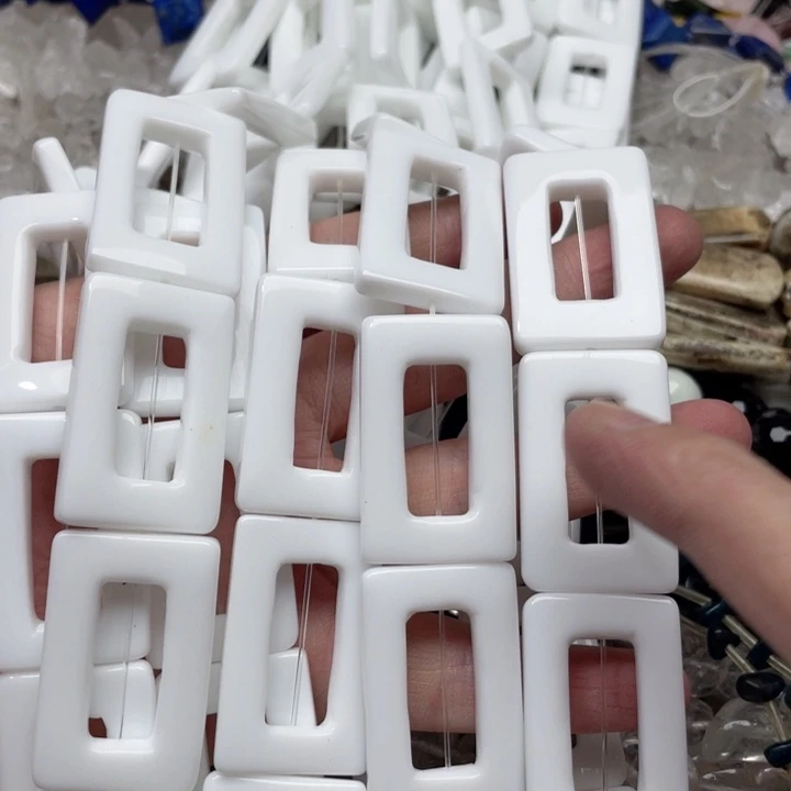 玛瑙/玉髓合金珠宝半成品一条26x40mm瓷白玛瑙镂空