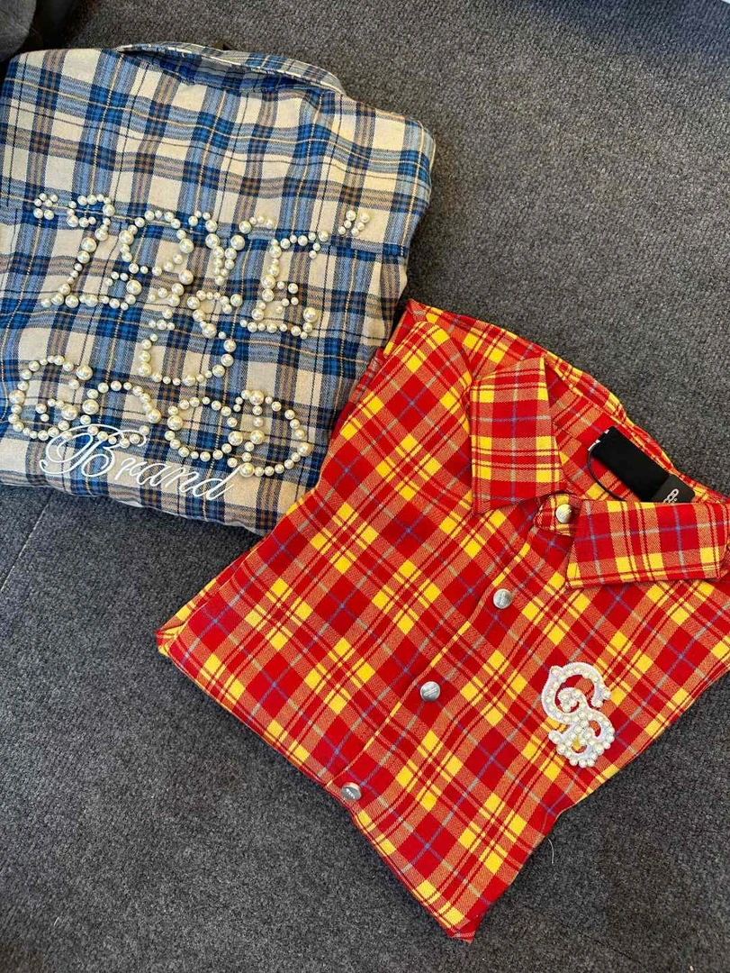 GD珍珠love is good长袖格纹衬衫外套情侣同款GB衬衣男女