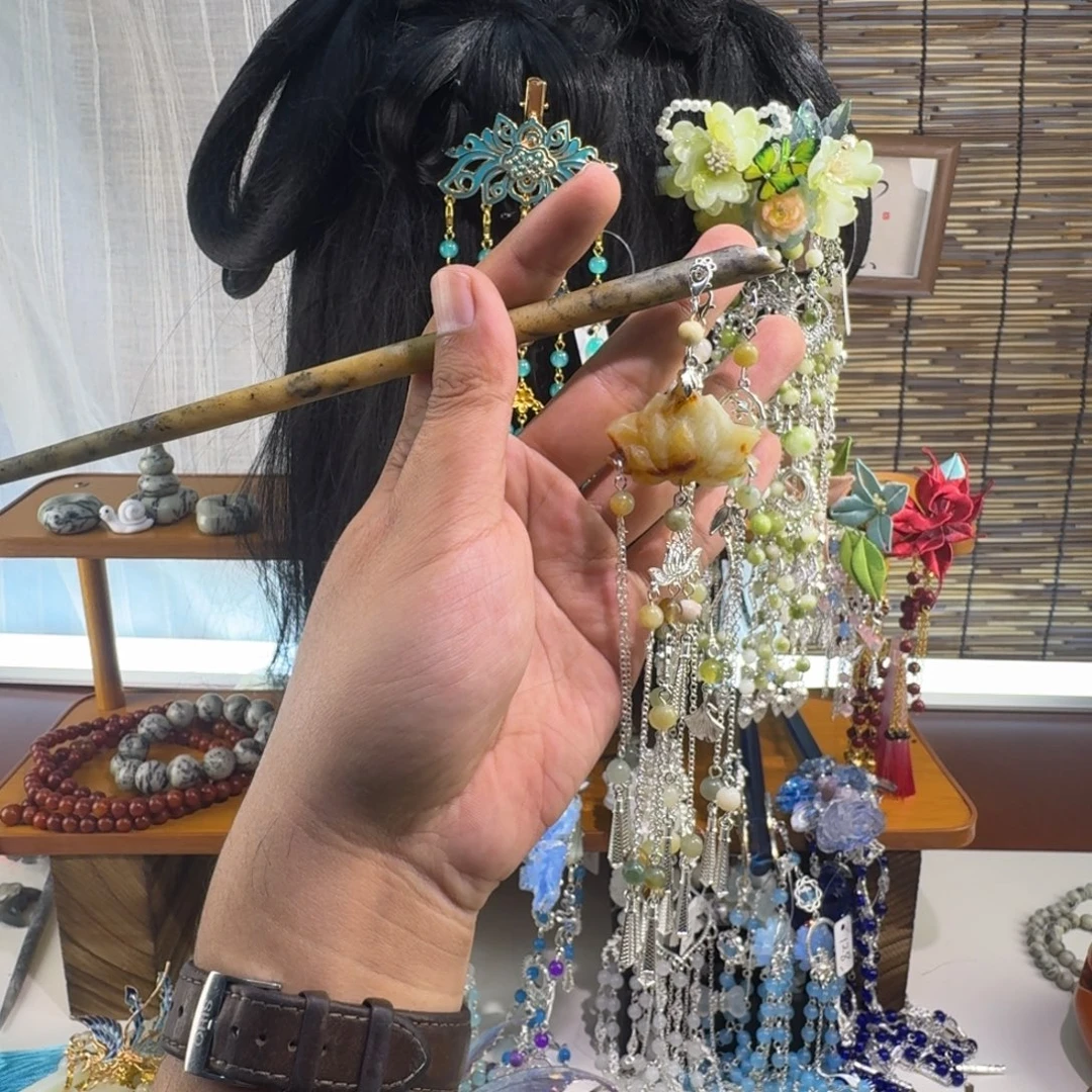 蛇纹石玉合金发饰