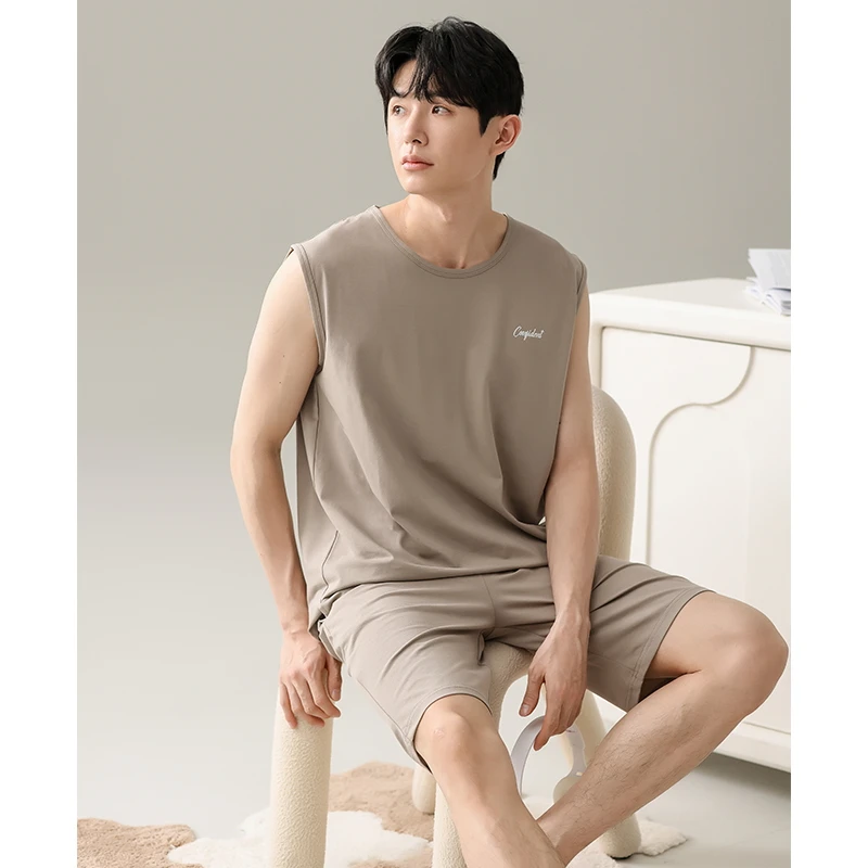 夏季莫代尔睡衣男士薄款凉感背心短裤爆款2025夏天男款家居服套装