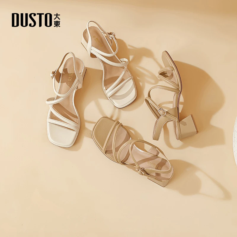 大东简约系带一字带罗马凉鞋2025夏季百搭配裙子时尚气质女鞋0811