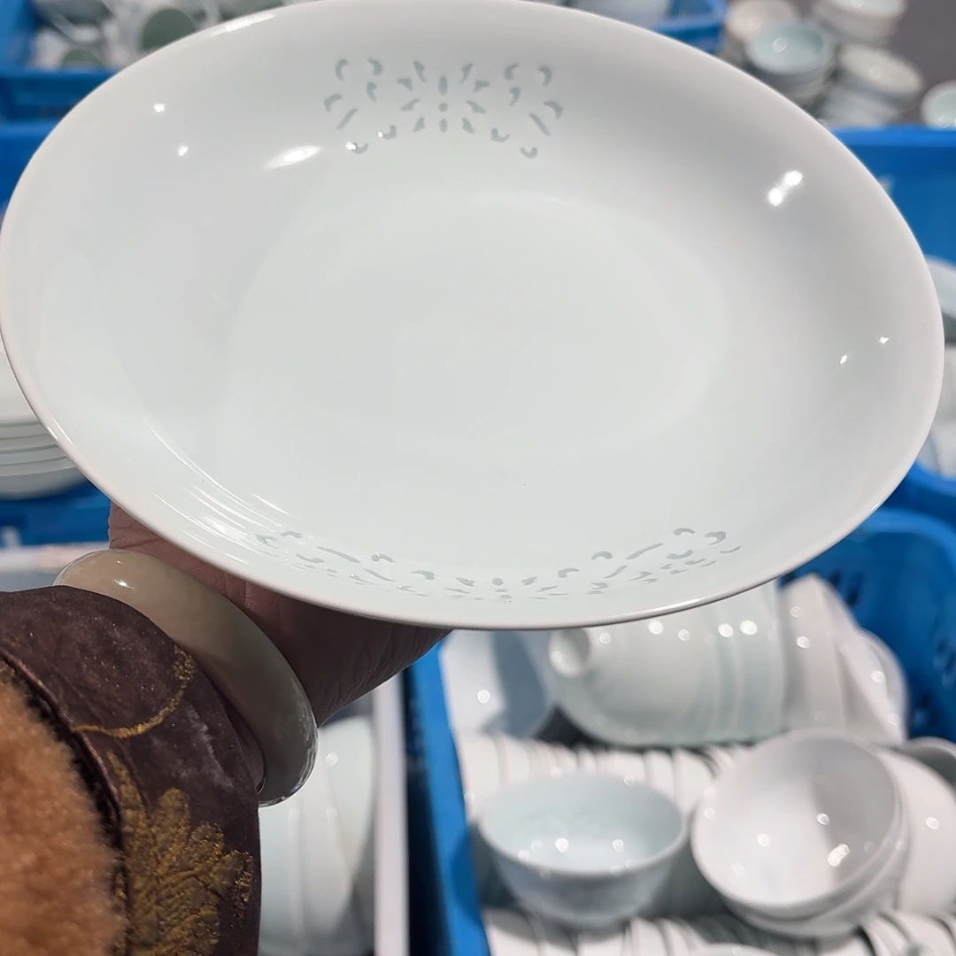 碗景德镇陶瓷8吋青釉缠枝莲盘微瑕8个