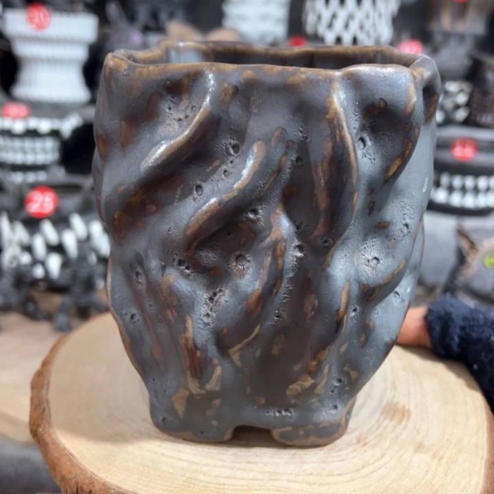 紫砂花盆手捏盆，内口9.5外高13