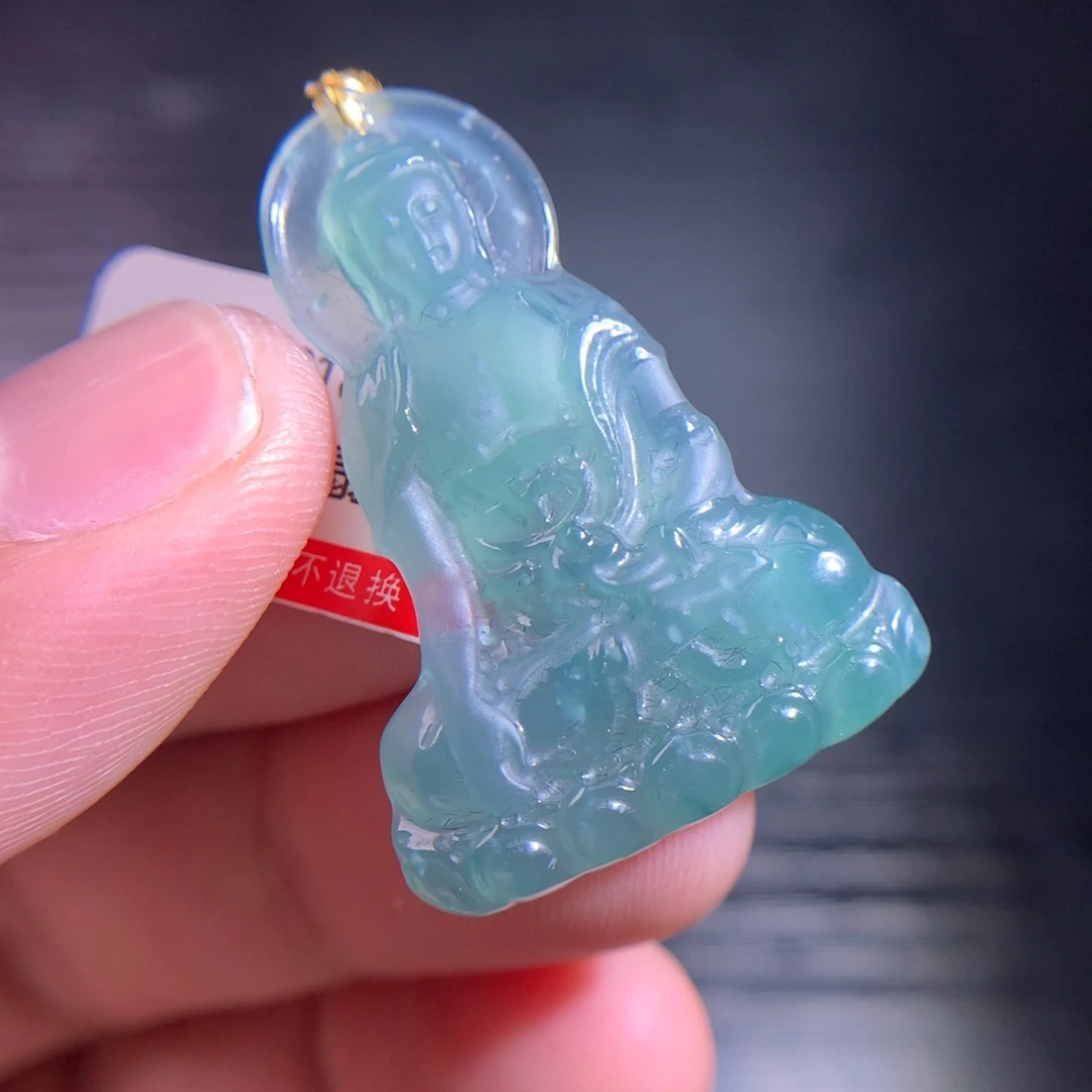 翡翠18K金镶嵌吊坠(不含链)天然A货翡翠