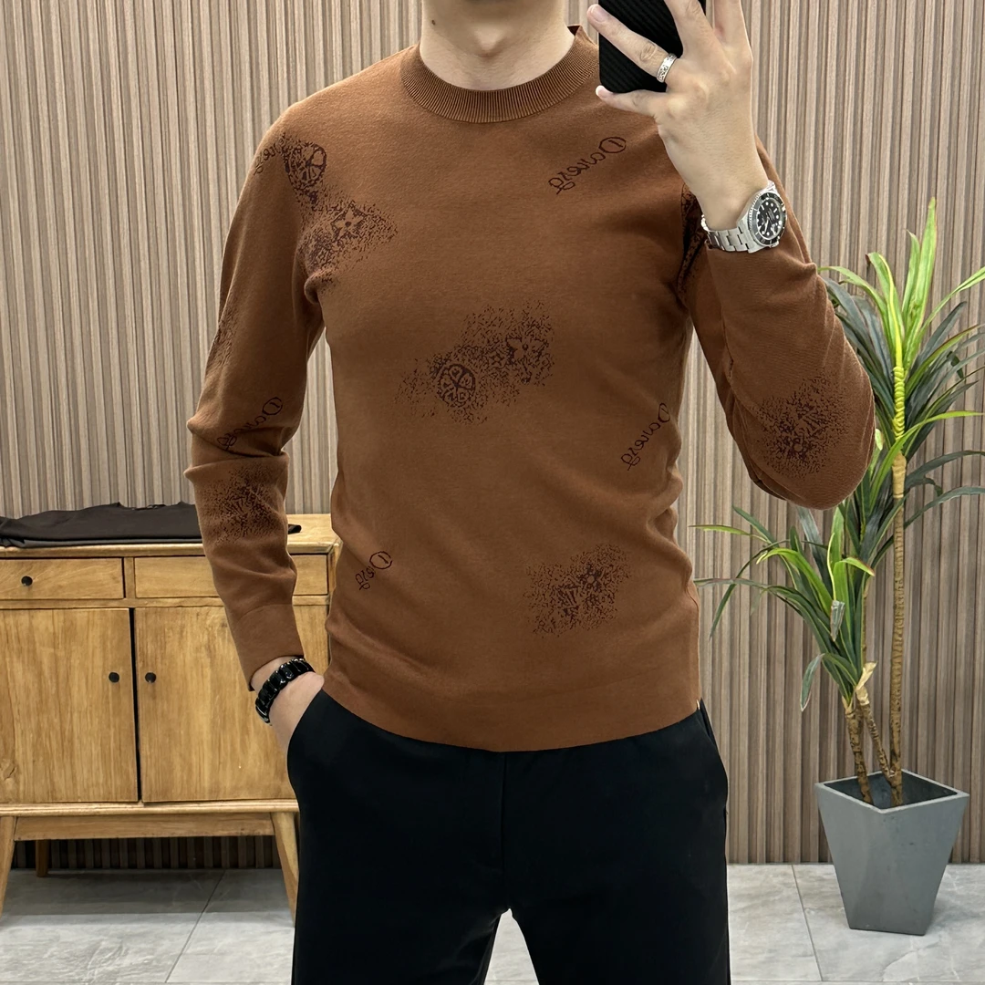 冬季男士修身针织衫圆领时尚提花保暖防寒休闲轻奢针织毛衣Z359