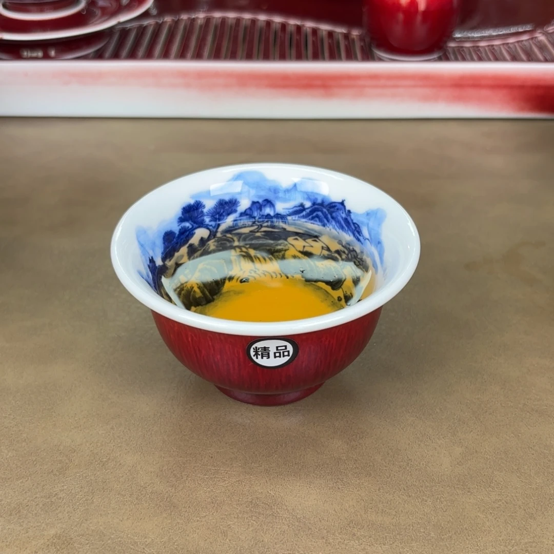 闻轩坊原矿郎红 精品山水压手杯
