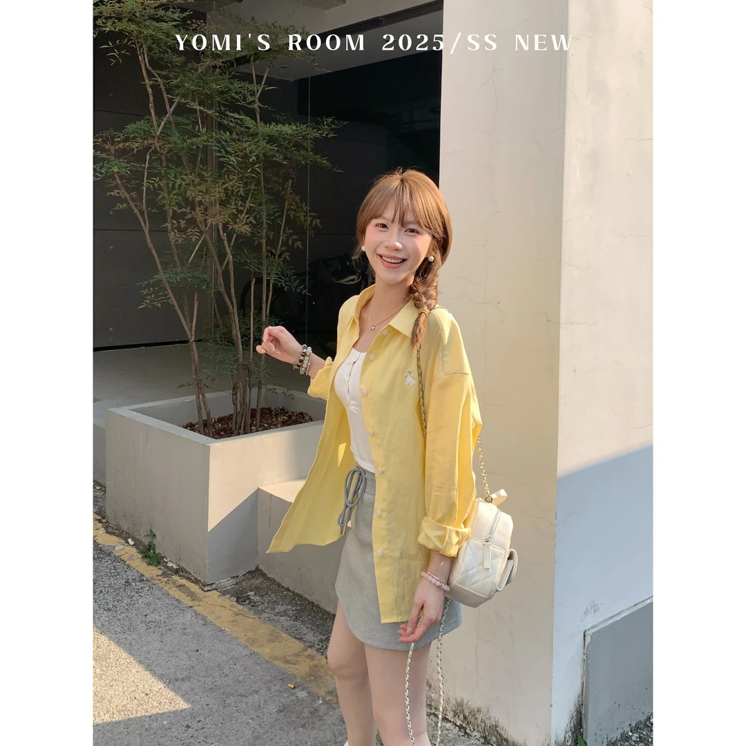 YOMI小个子定制【柠檬巴斯克】黄色防晒轻薄长袖衬衫上衣女春夏季
