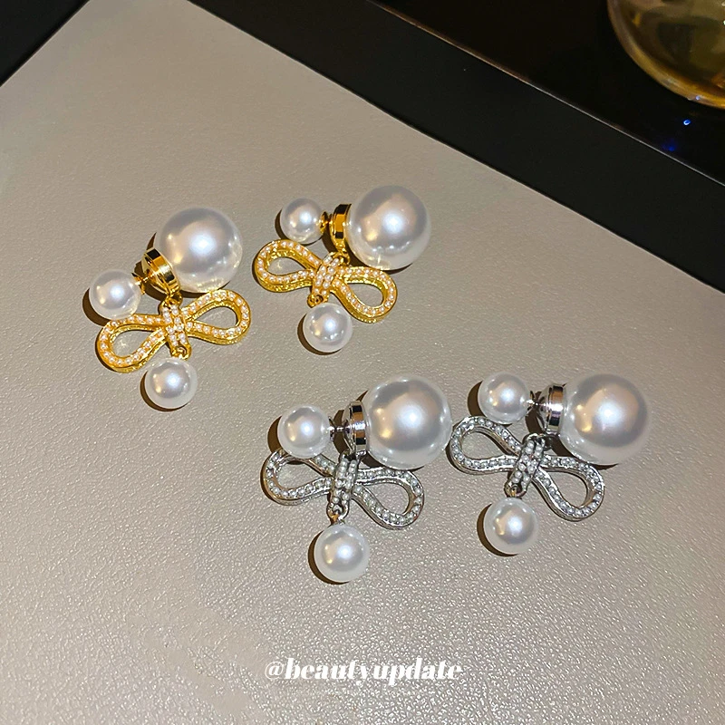 铜合金耳饰 银针蝴蝶结耳钉女一款两戴式耳环气质耳饰轻奢高级感