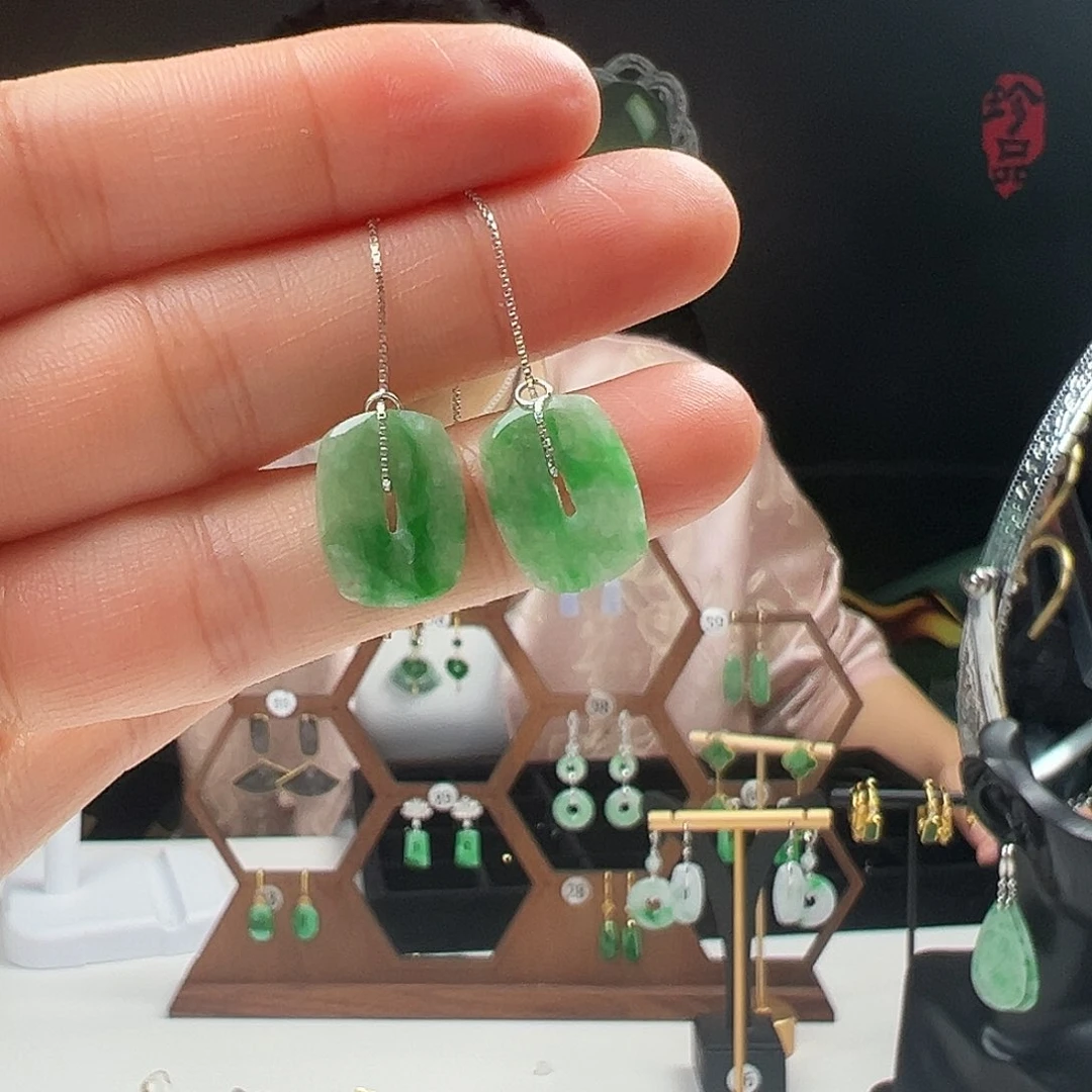 银S925镶嵌翡翠耳饰阿*