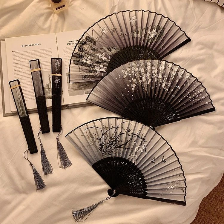 中国风折叠小扇子专用随身携带古风汉服马面裙古装舞蹈黑色折扇
