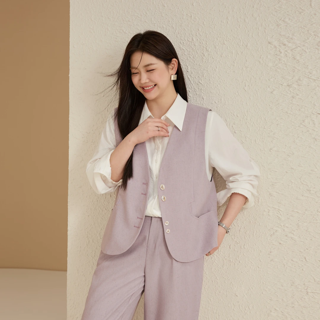 【紫气东来】纤莉秀E大码女装流光风V领叠穿外搭马甲坎肩QK3570